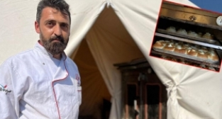 Pastanesini çadıra çevirdi! Ücretsiz poğaça dağıtıyor