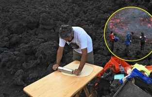 Gören bir daha baktı... Aktif yanardağda pizza pişirdiler!